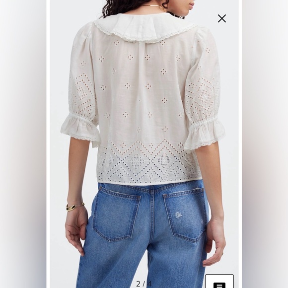 NWT- Madewell Pintuck Ruffle Puff Sleeve Top, White, Medium - Picture 2 of 12
